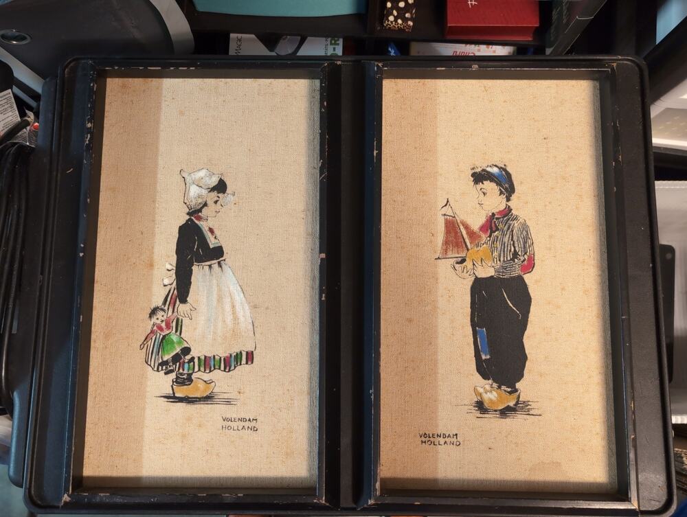 Vintage Volendam Holland Boy Girl Art Paintings Framed Wall Decor